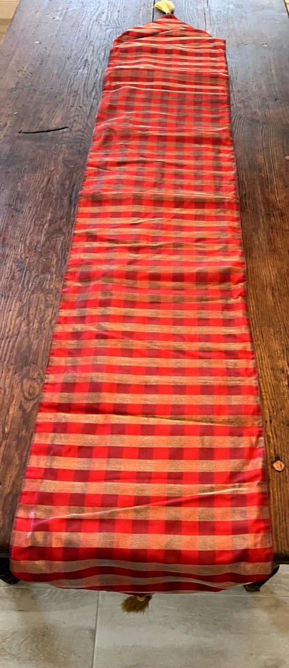 Vintage Red & Black Checked Christmas Farm Table Runner w/ Tassel 69"